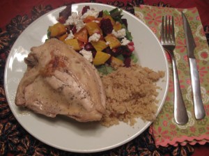 chicken, couscous and beet salad
